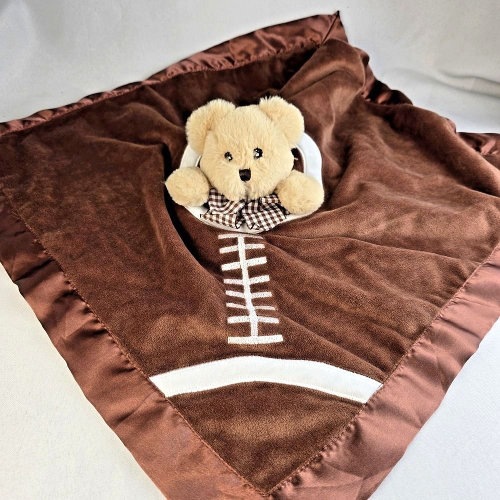 Security Blanket Bearington Baby Football Teddy Bear Snuggler 101186 Brown Satin